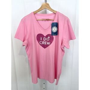 NWT LIFE IS GOOD XL  Short Sleeve Crusher Lite Tee Shirt V Neck I Do Crew Pink